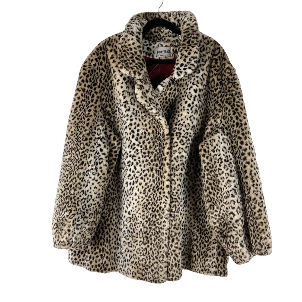 Vintage Donnybrook Coat Womens XL Leopard Print Faux Fur Swing Relaxed Classic